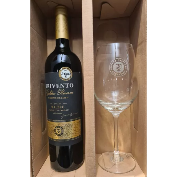 Estuche Carton + Trivento Golden Reserve Malbec + Copa Trivento